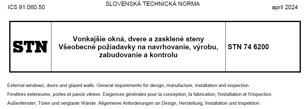 STN 74 6200 — Vonkajšie okná, dvere a zasklené steny